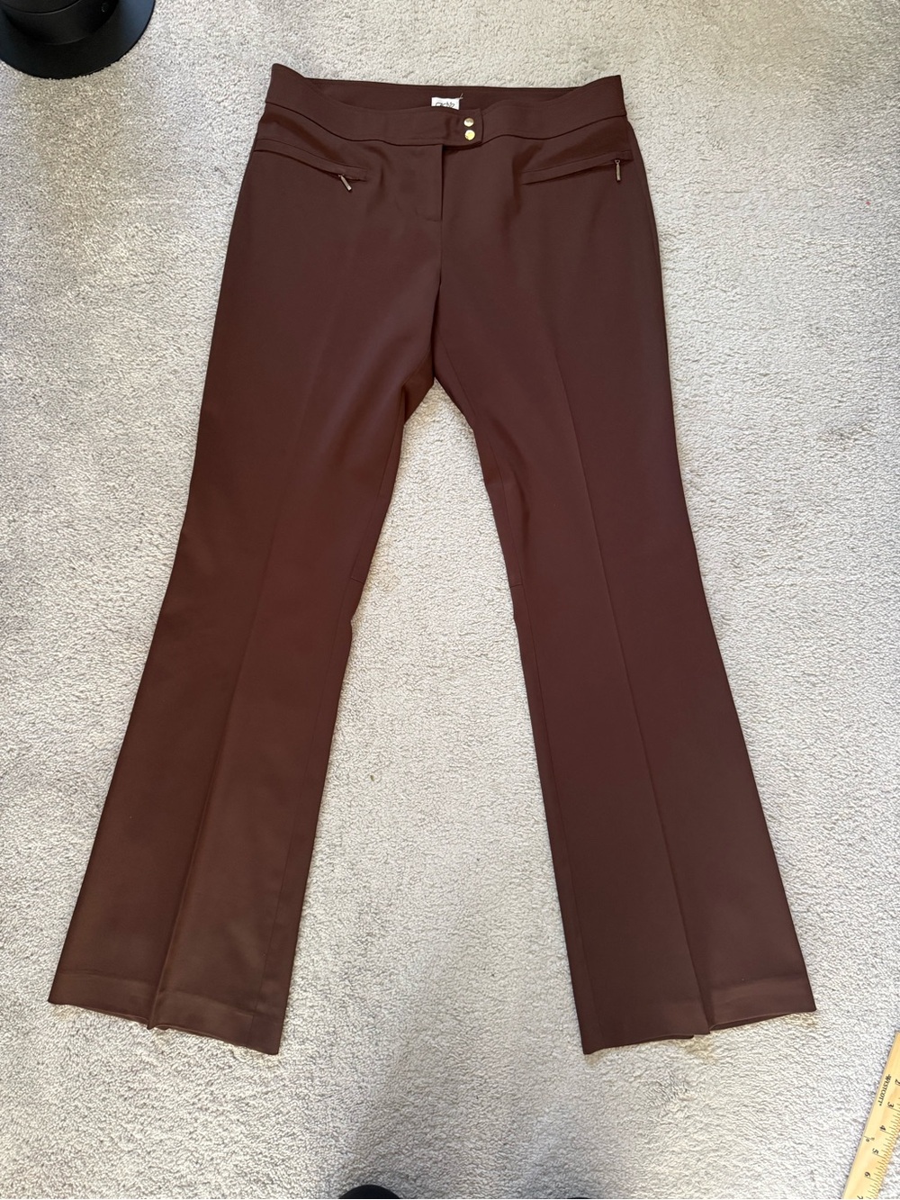 Cache Chocolate Brown Boot-Cut Pants with Gold Zippers
